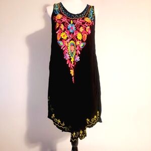 Embroidered Black Sleeveless Boho Top or Dress